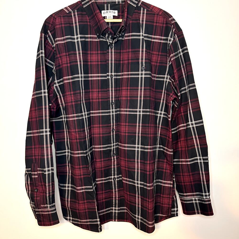 Orvis Classic Collection Long Sleeve Maroon Button Up Plaid‎ Shirt XL Heritage